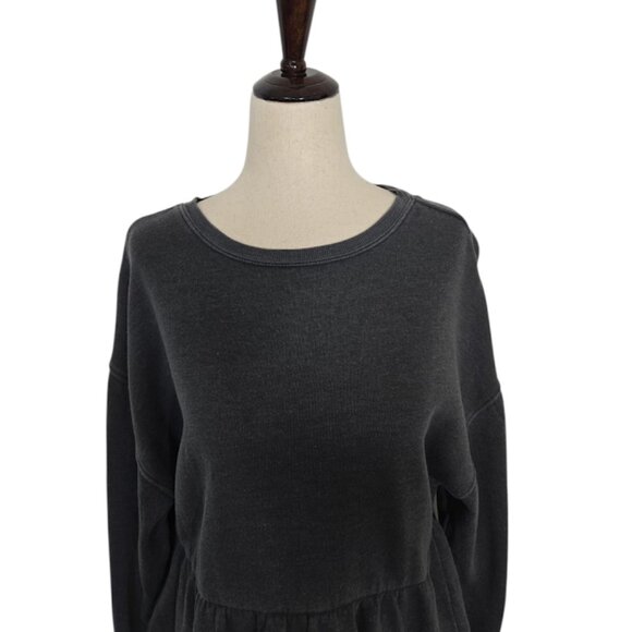 BP Peplum Crewneck Sweatshirt - Soft Black Casual Long Sleeve Top Size S NWOT - Picture 2 of 8